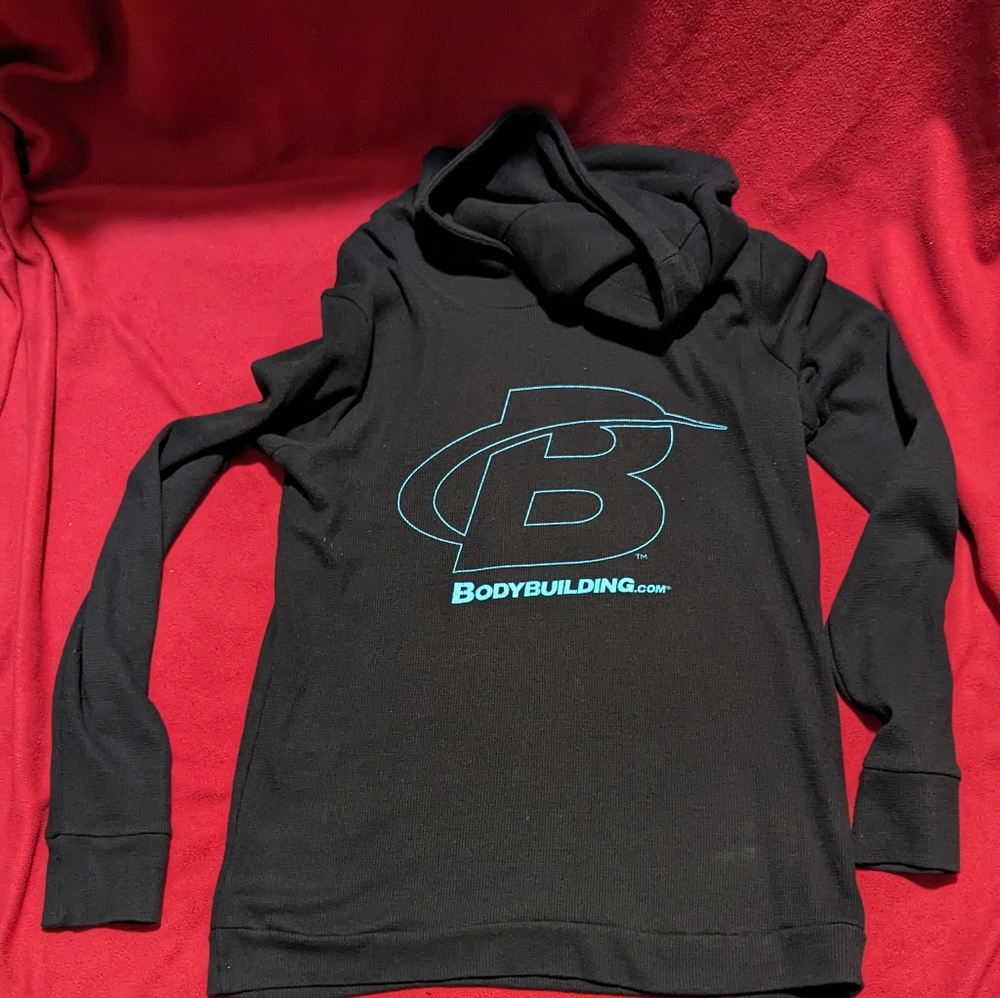 Bodybuilding.com Thermal Hoodie Long Sleeve Shirt Black Large EUC Women's Gym